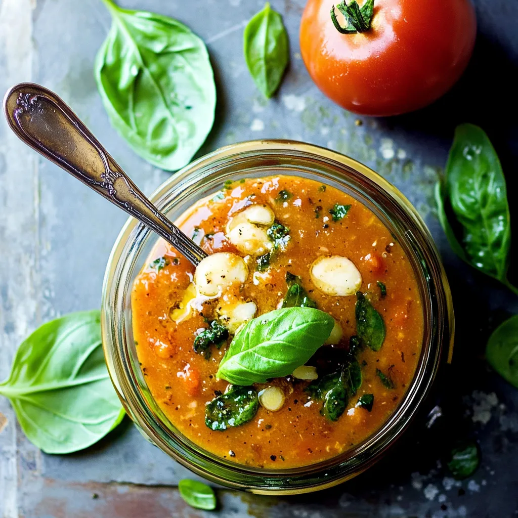 A bowl of soup with a spoon in it.