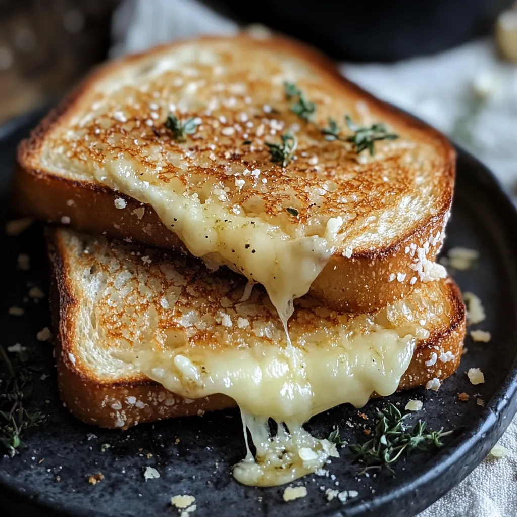 Two pieces of grilled cheese on a plate.