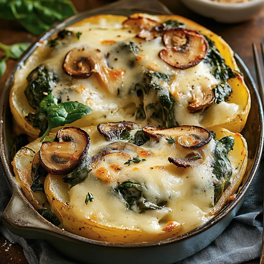 A dish of food with mushrooms and spinach.