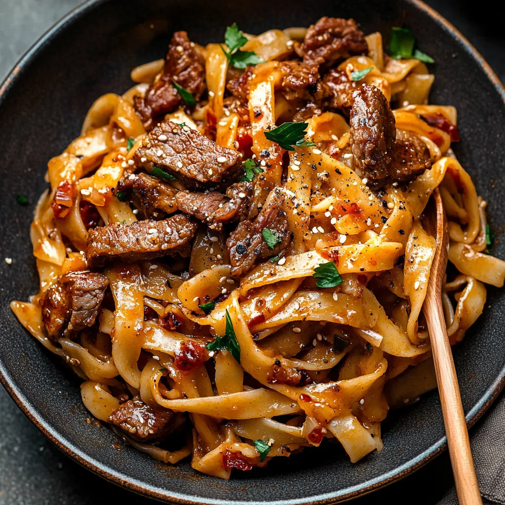 A bowl of noodles with meat and vegetables.