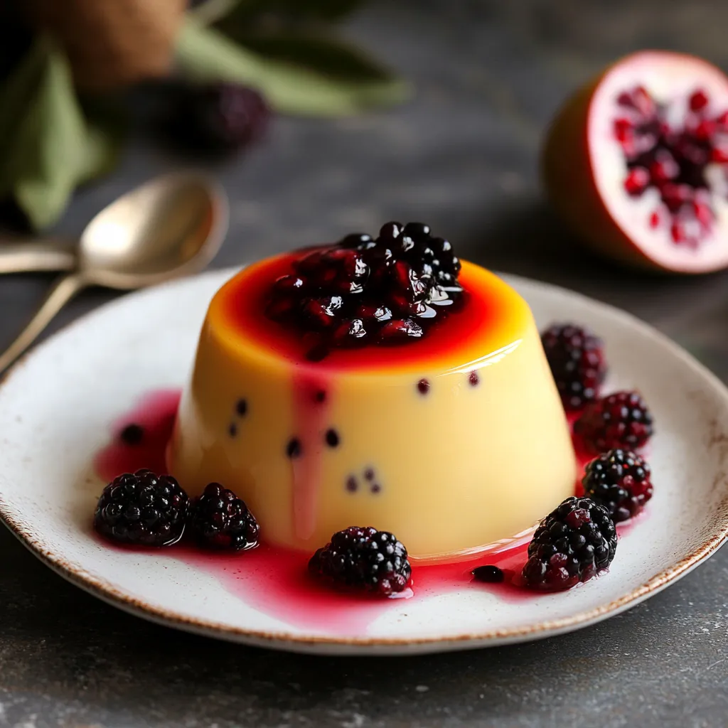 A plate of food with a blackberry on top.