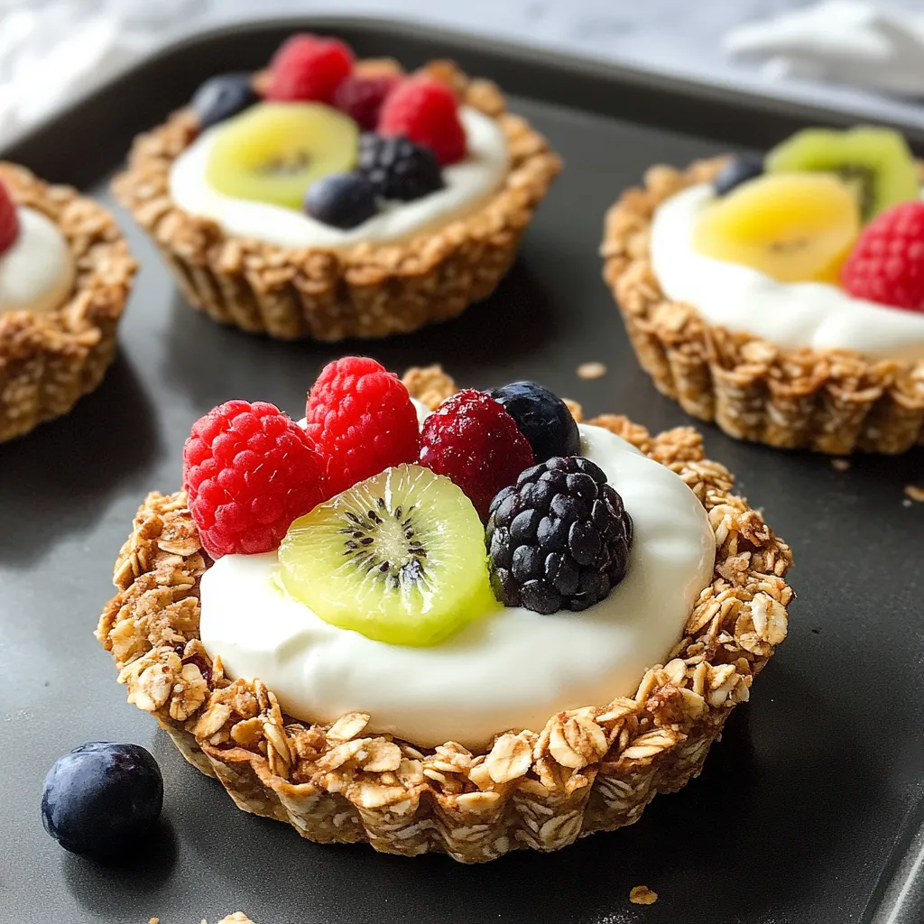 A tray of desserts with fruit and yogurt.