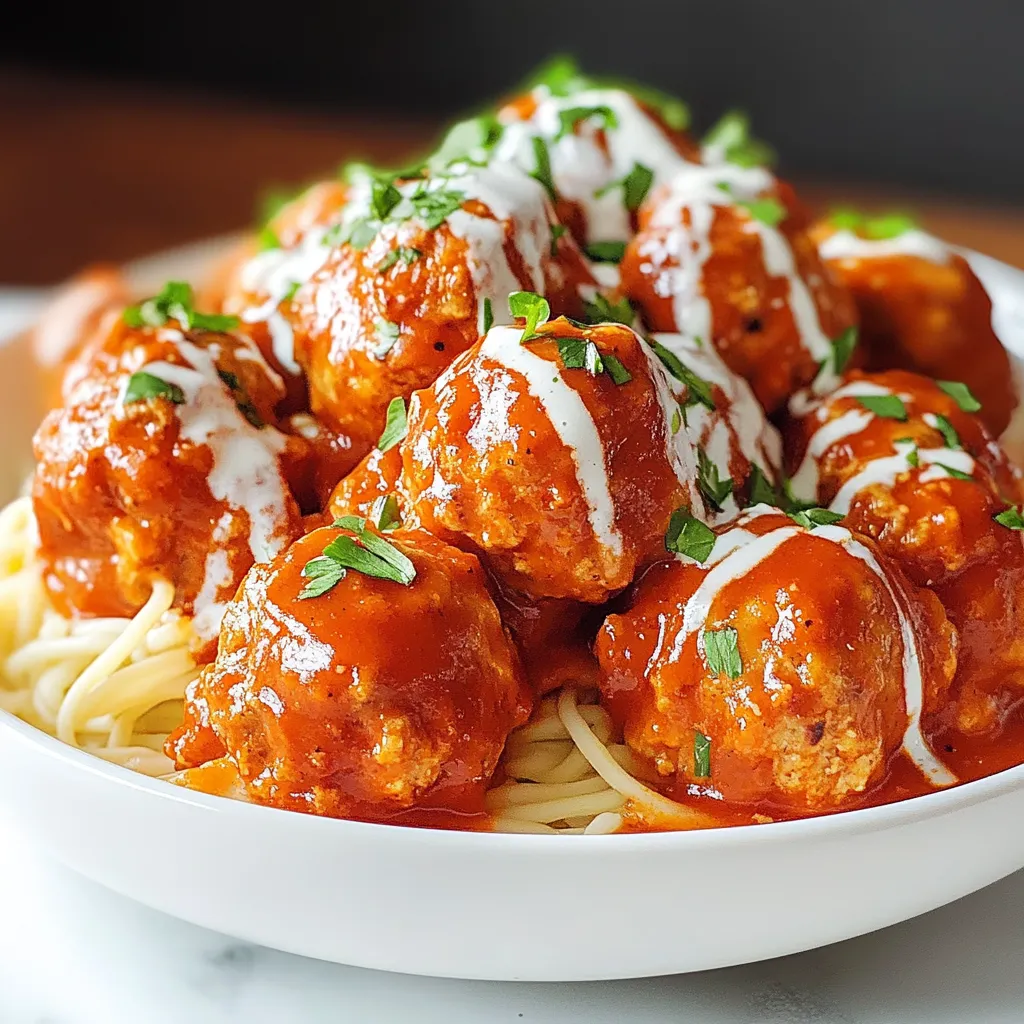 A bowl of pasta with meatballs and sauce.