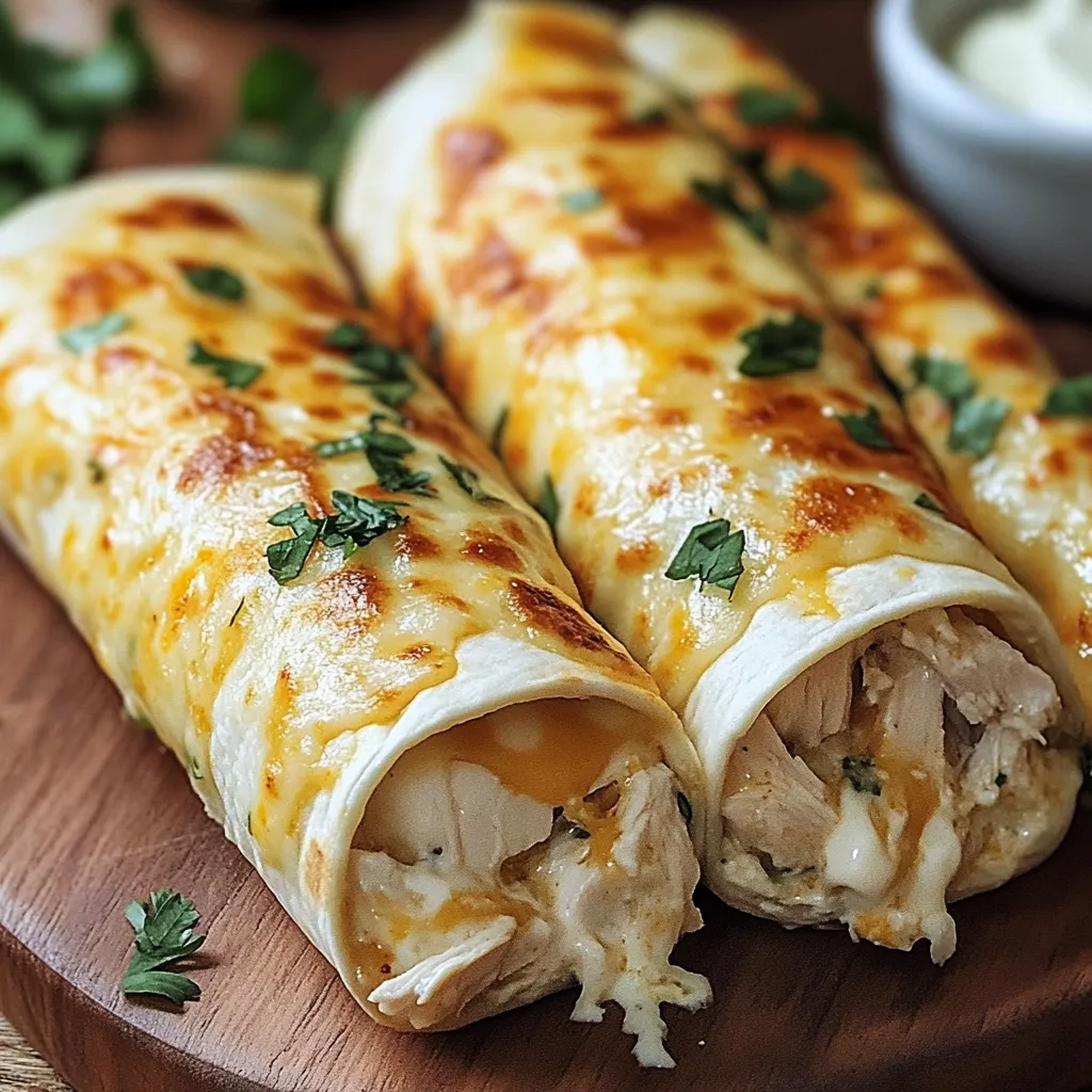 Two chicken wraps on a wooden cutting board.