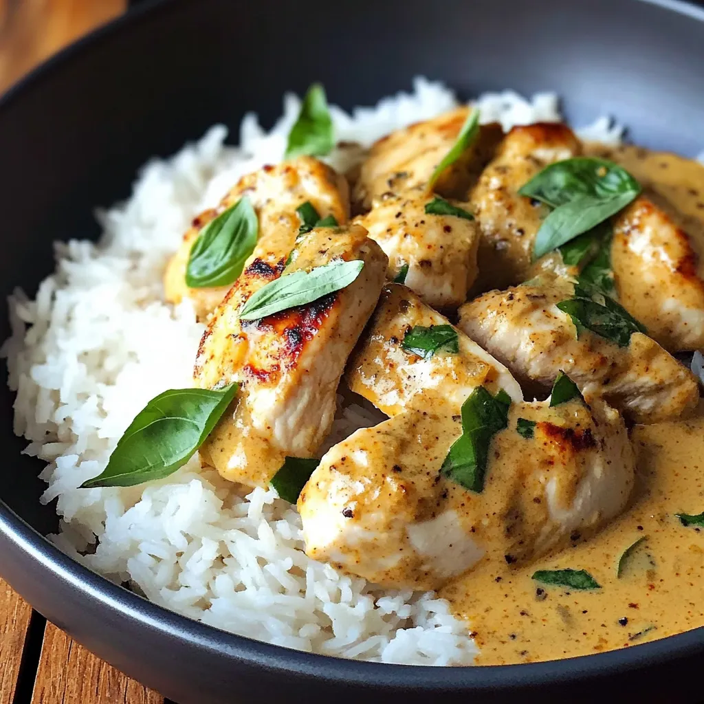 A bowl of rice with chicken and sauce.