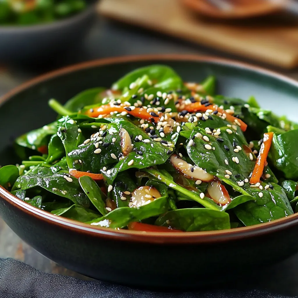 A bowl of greens with sesame seeds.