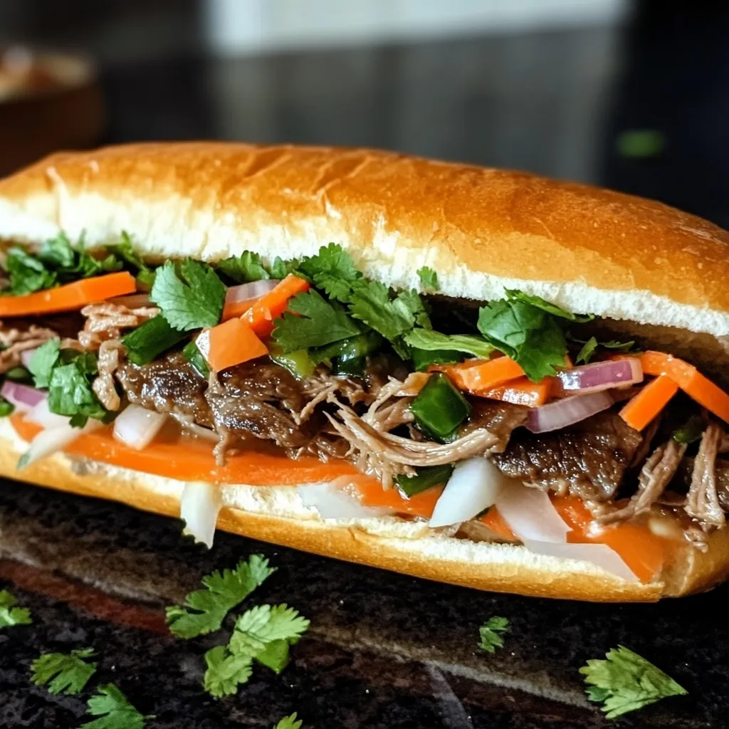 A sandwich with meat and vegetables.