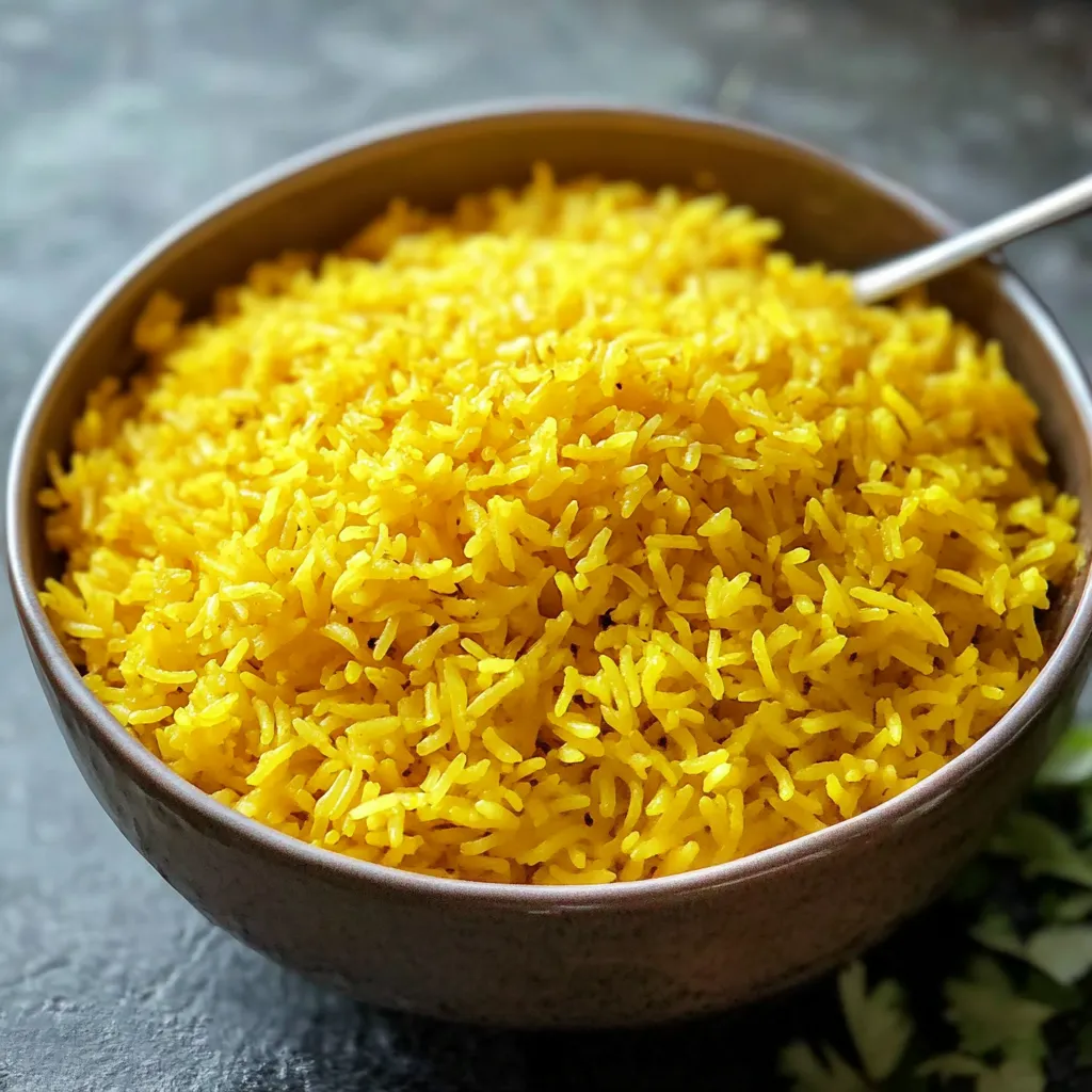 A bowl of yellow rice.