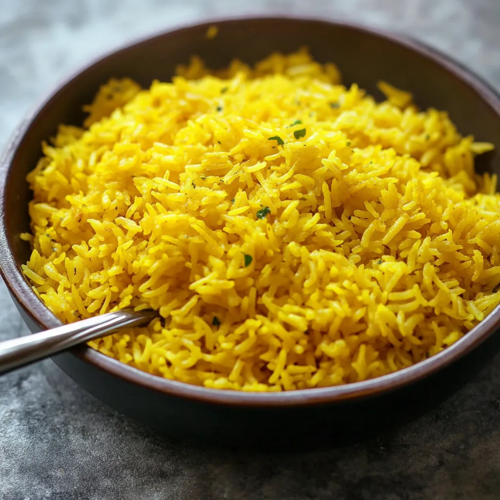 A bowl of yellow rice.