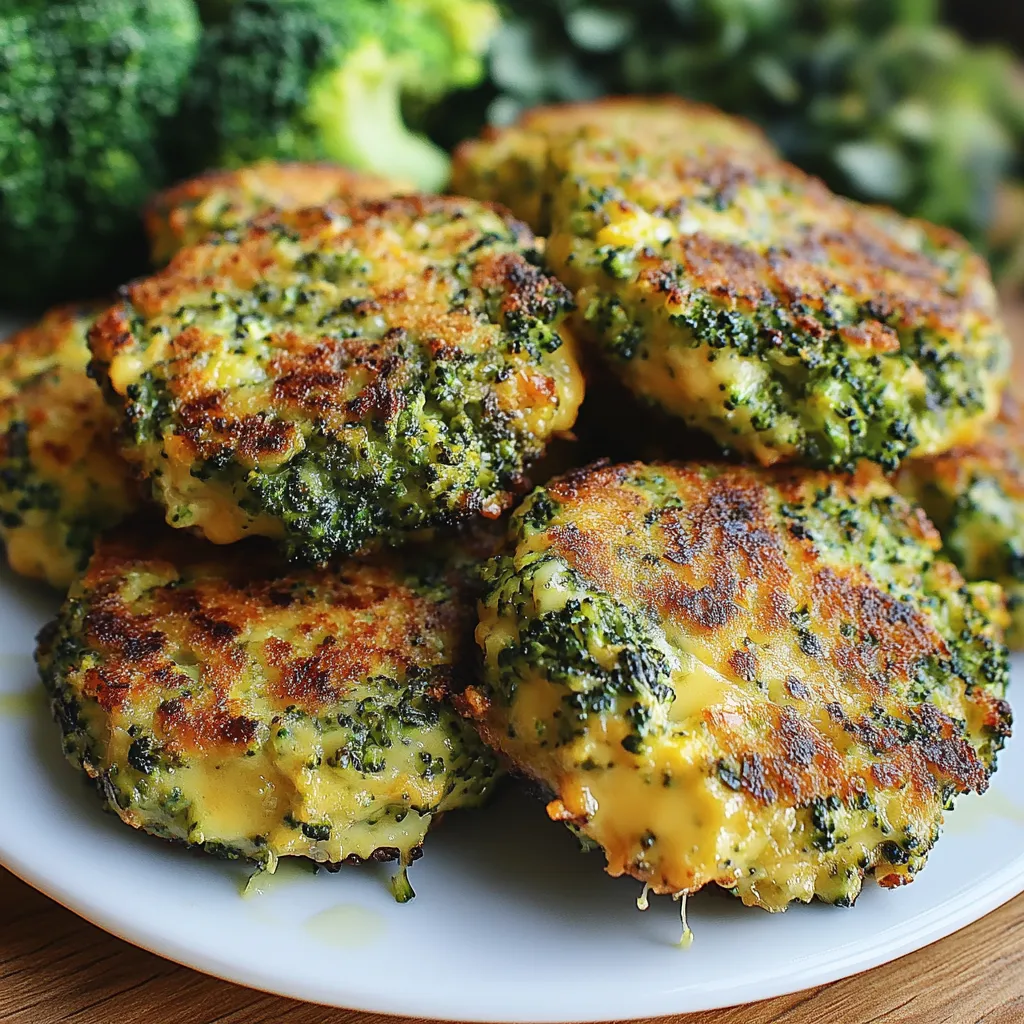 A plate of broccoli and meat patties.