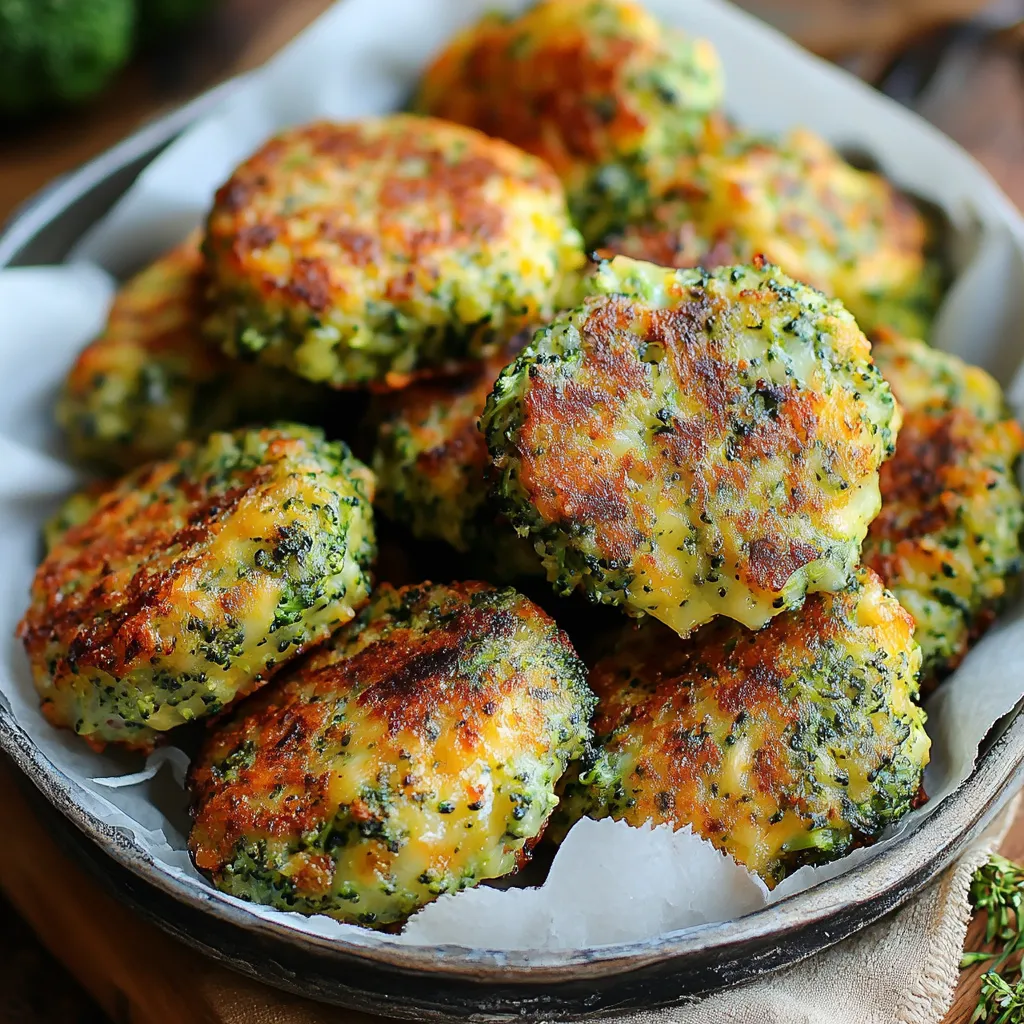 A bowl of broccoli cakes.