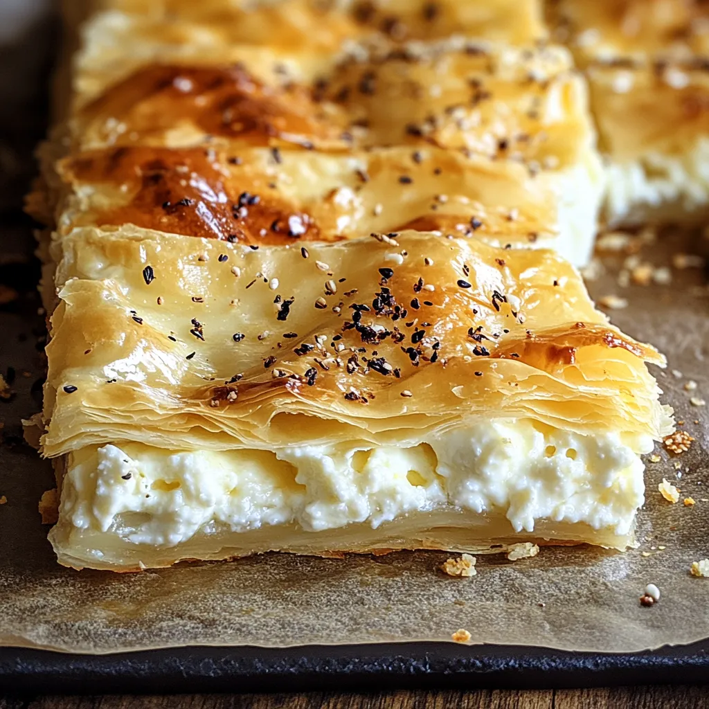 A slice of pastry with white cheese on top.