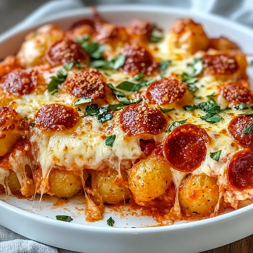 A white bowl of food with pepperoni and cheese.