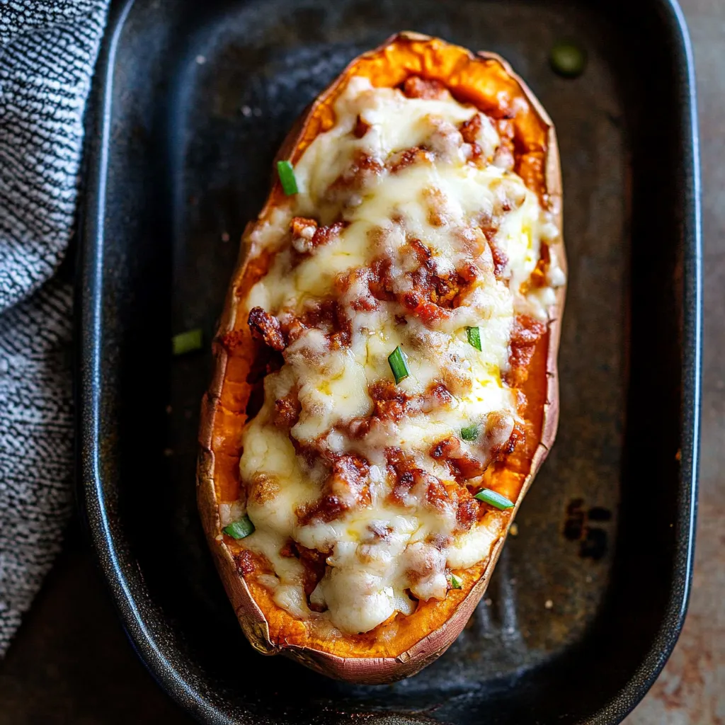 A pan of food with a slice of pumpkin and cheese.