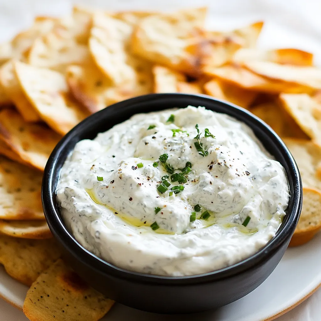 A bowl of dip with a spoon in it.