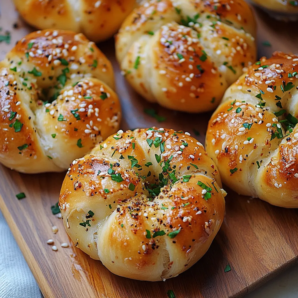A plate of bagels with sesame seeds.
