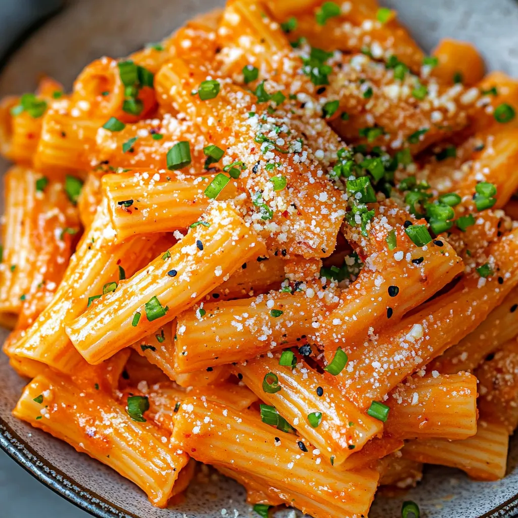 A bowl of pasta with cheese and herbs.