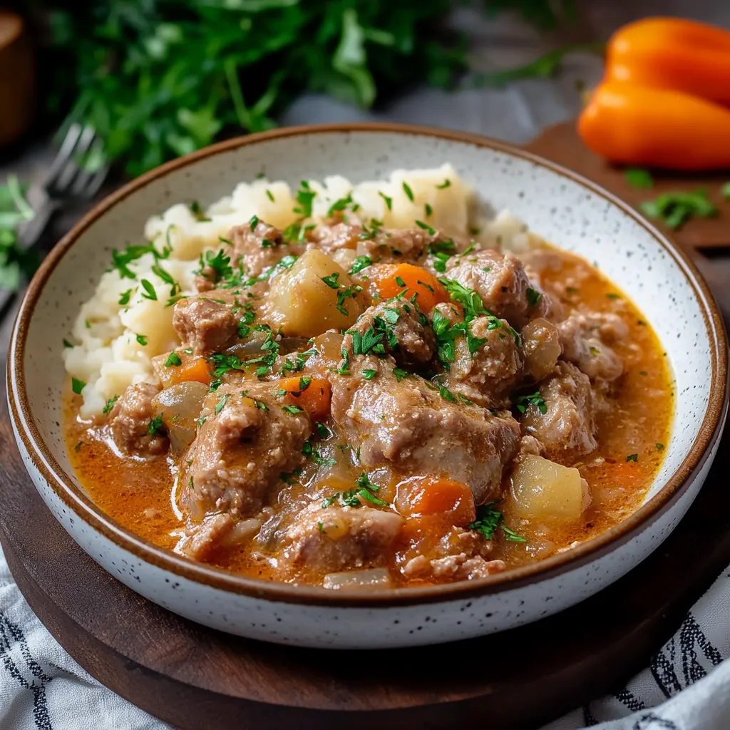 A bowl of meat and vegetables.