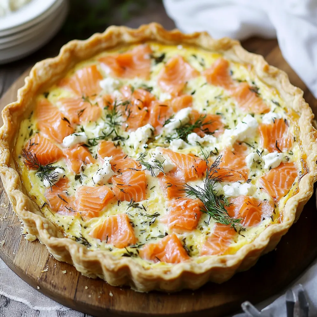 A pie with salmon and cheese.