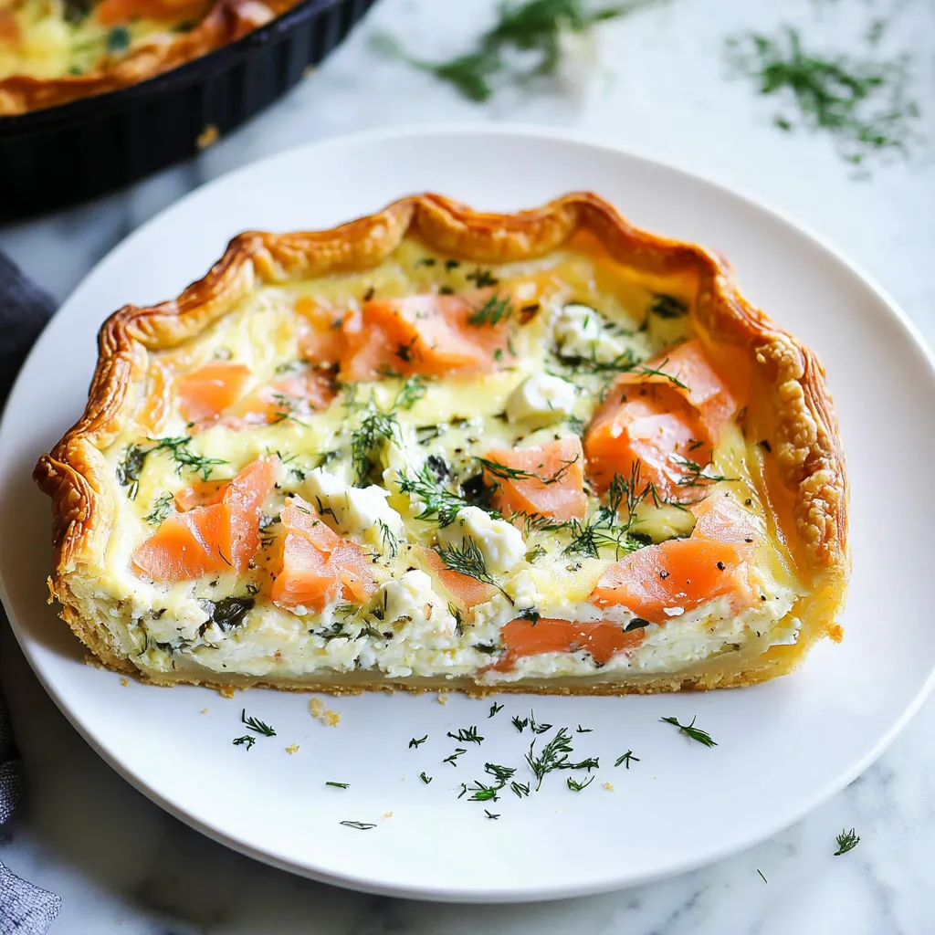 A slice of salmon and cheese pie.