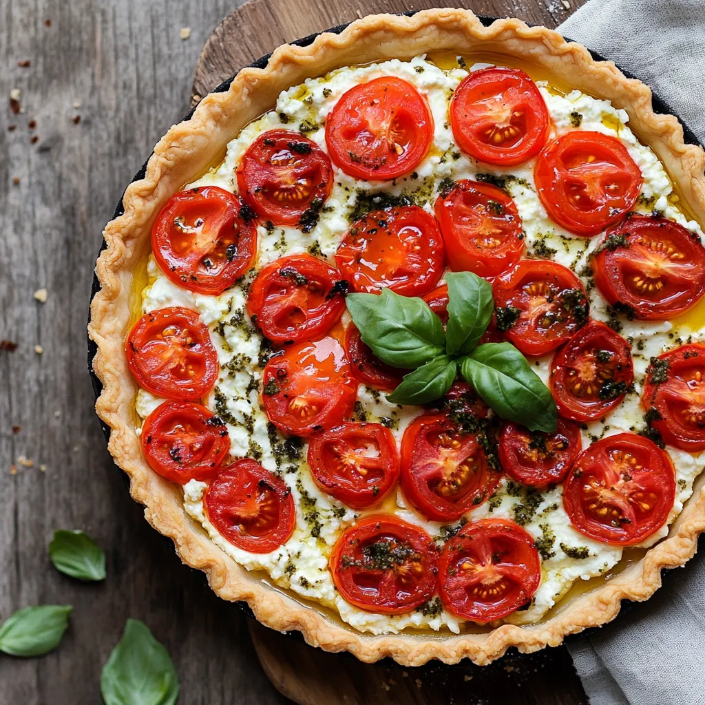 A pie with tomatoes and cheese.