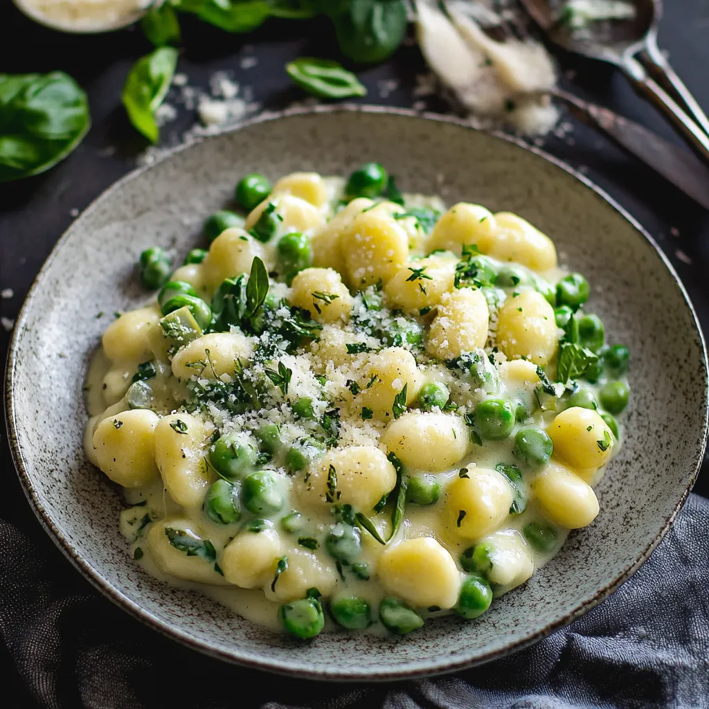 A plate of pasta with peas and cheese.