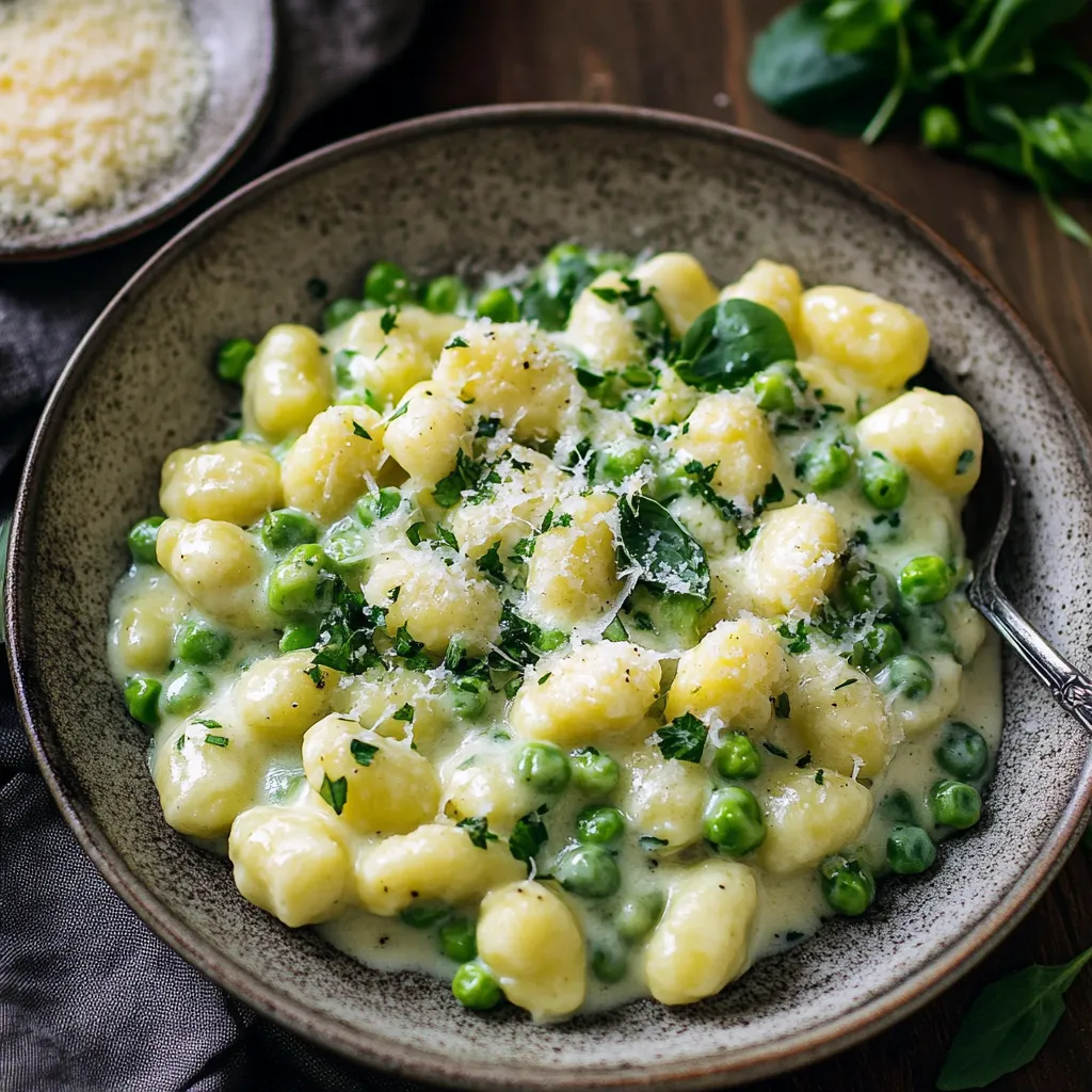 A bowl of pasta with peas and cheese.