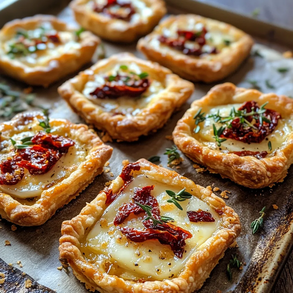 A tray of miniature pies with red peppers and cheese.