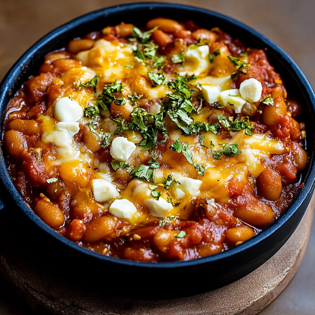 A bowl of beans with cheese and green onions.