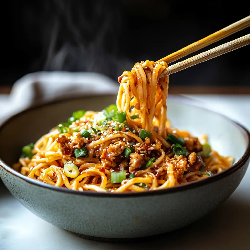 A bowl of noodles with chicken and vegetables.