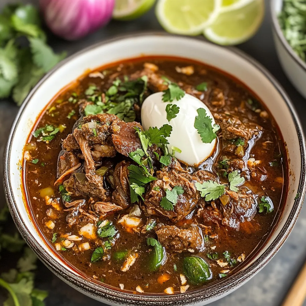 A bowl of soup with meat and vegetables.
