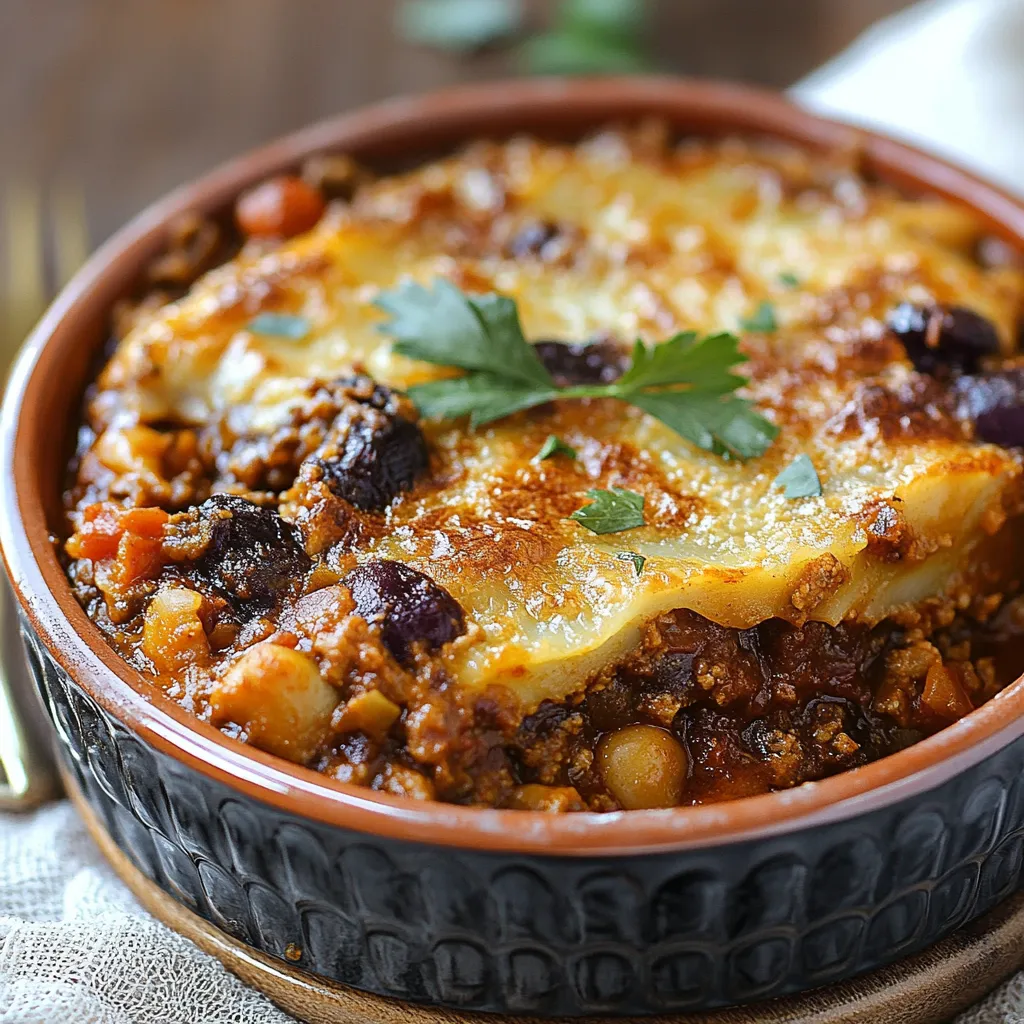 A bowl of food with a green herb on top.