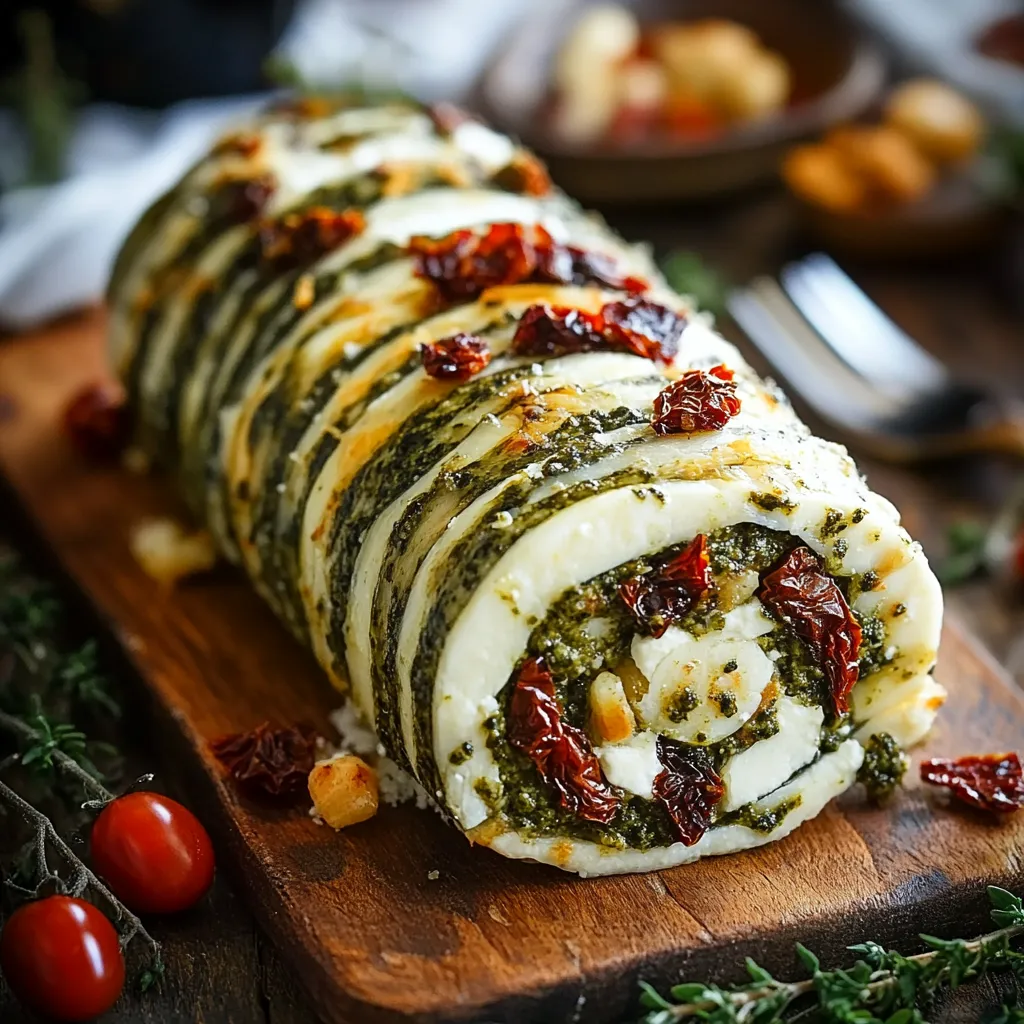 A large piece of food is on a wooden cutting board.