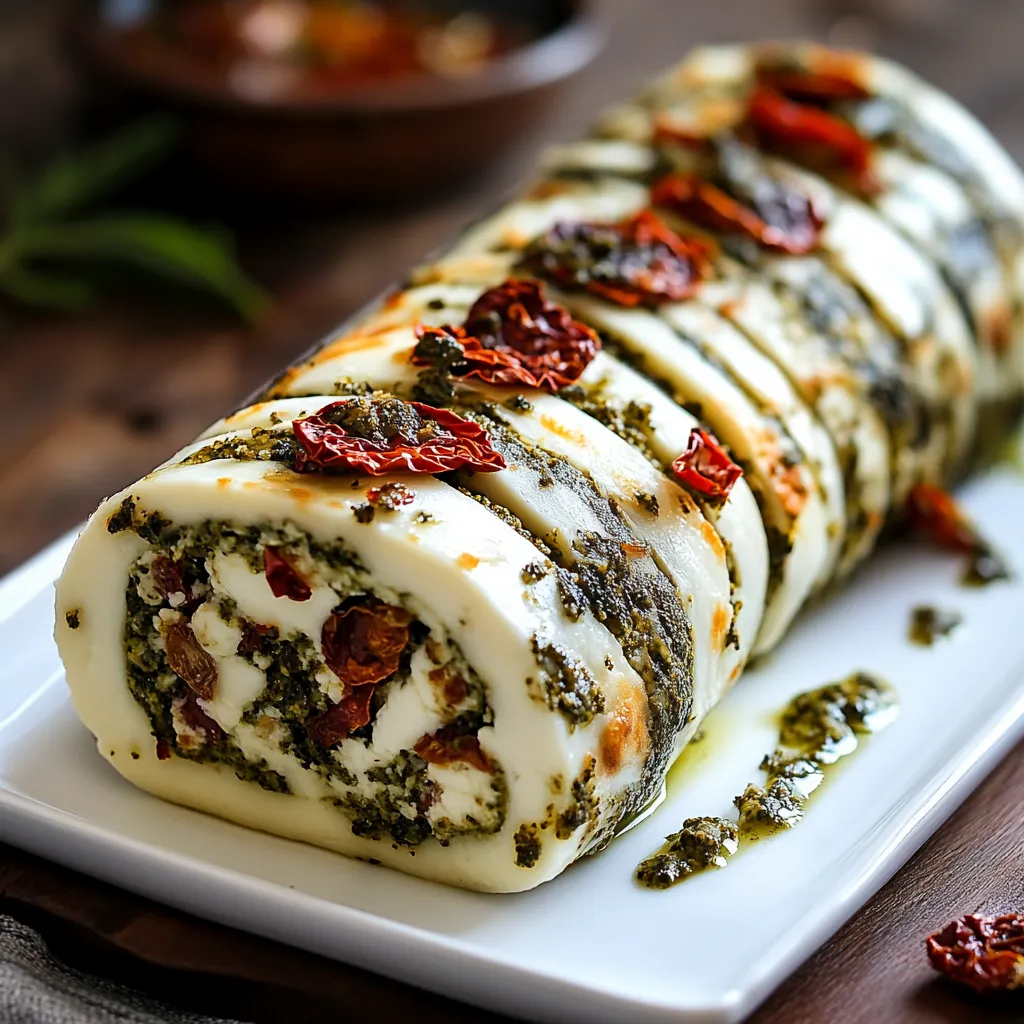 A white plate with a green and red food roll on it.