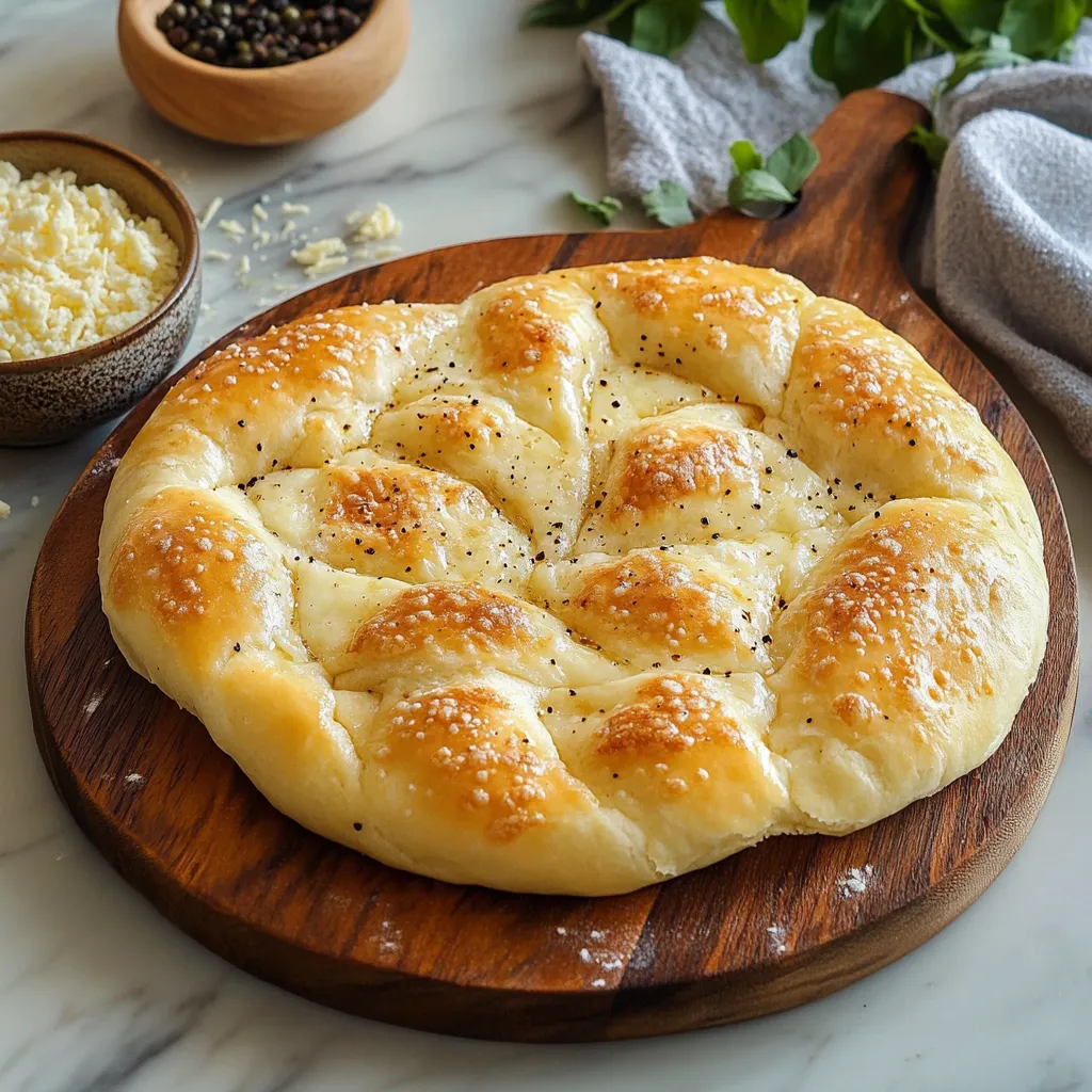 A large bread with sesame seeds on top.