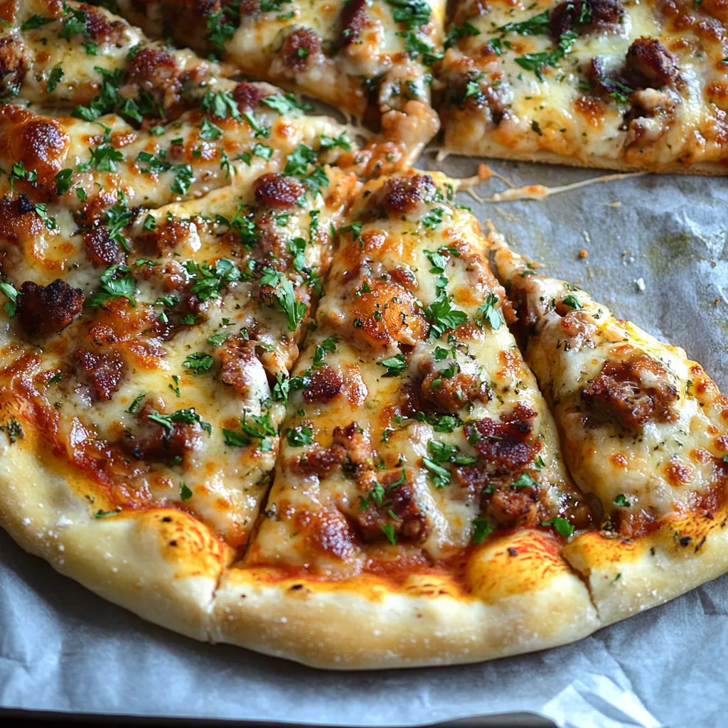 A slice of pizza with cheese and herbs.