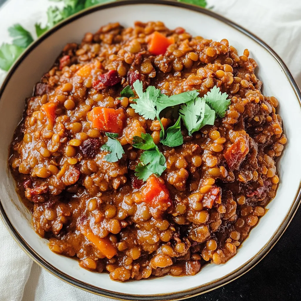 A bowl of food with a green herb on top.