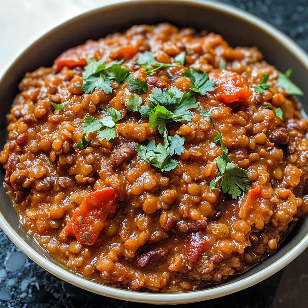 A bowl of food with a green herb on top.