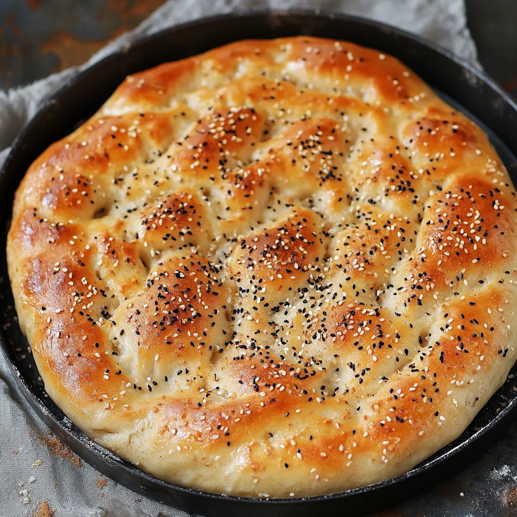 A pan of bread with sesame seeds.