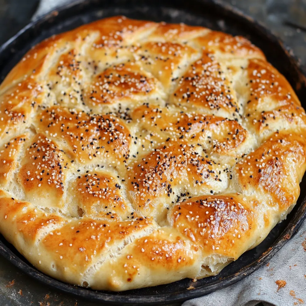 A flatbread with sesame seeds on top.
