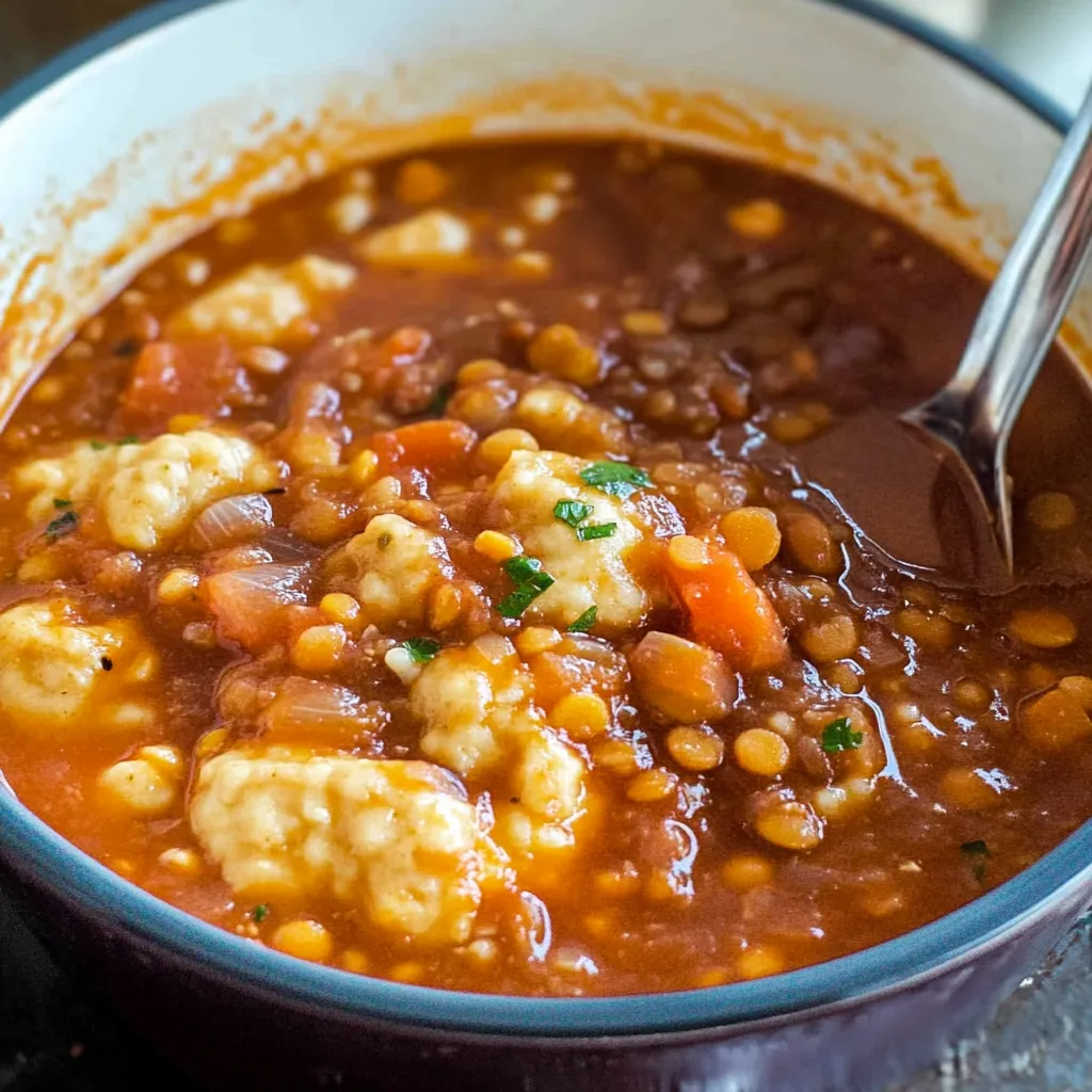 A bowl of soup with a spoon in it.
