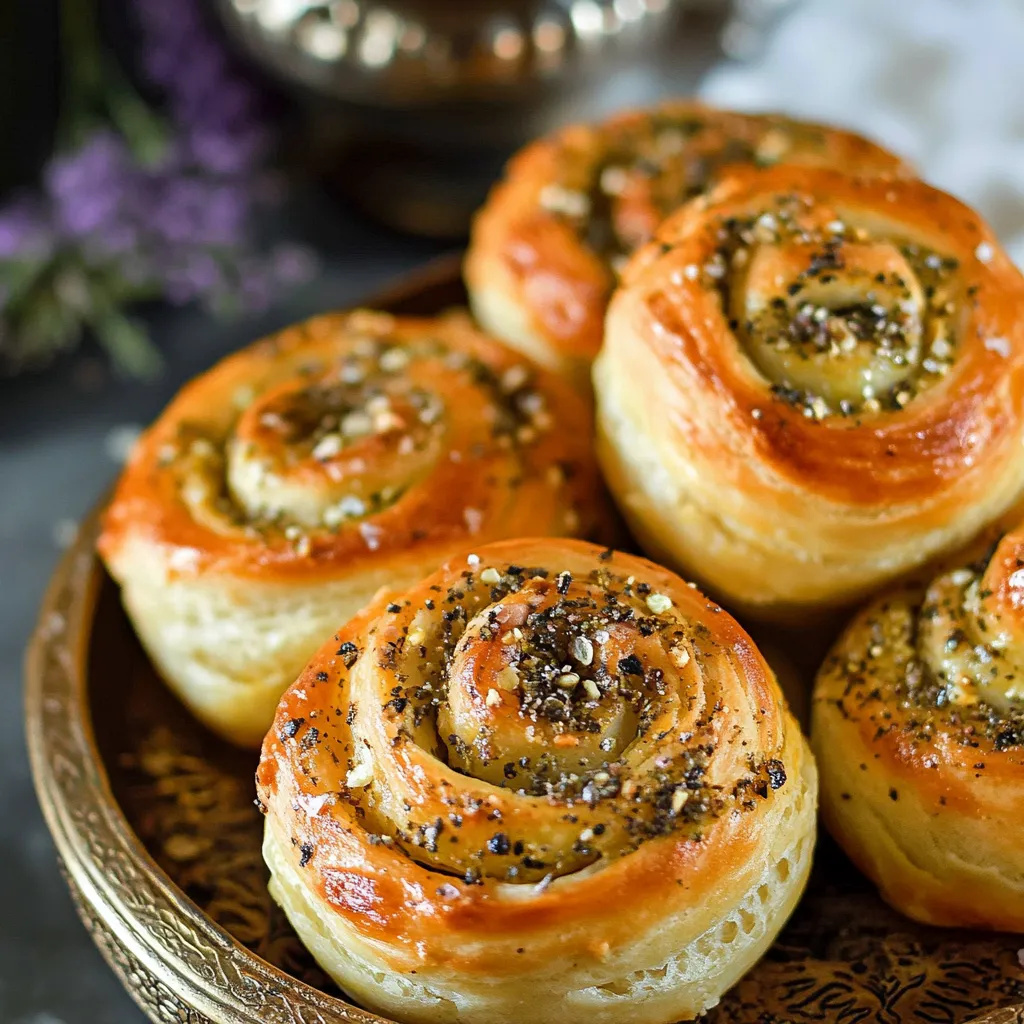 Three rolls of bread with seeds on top.