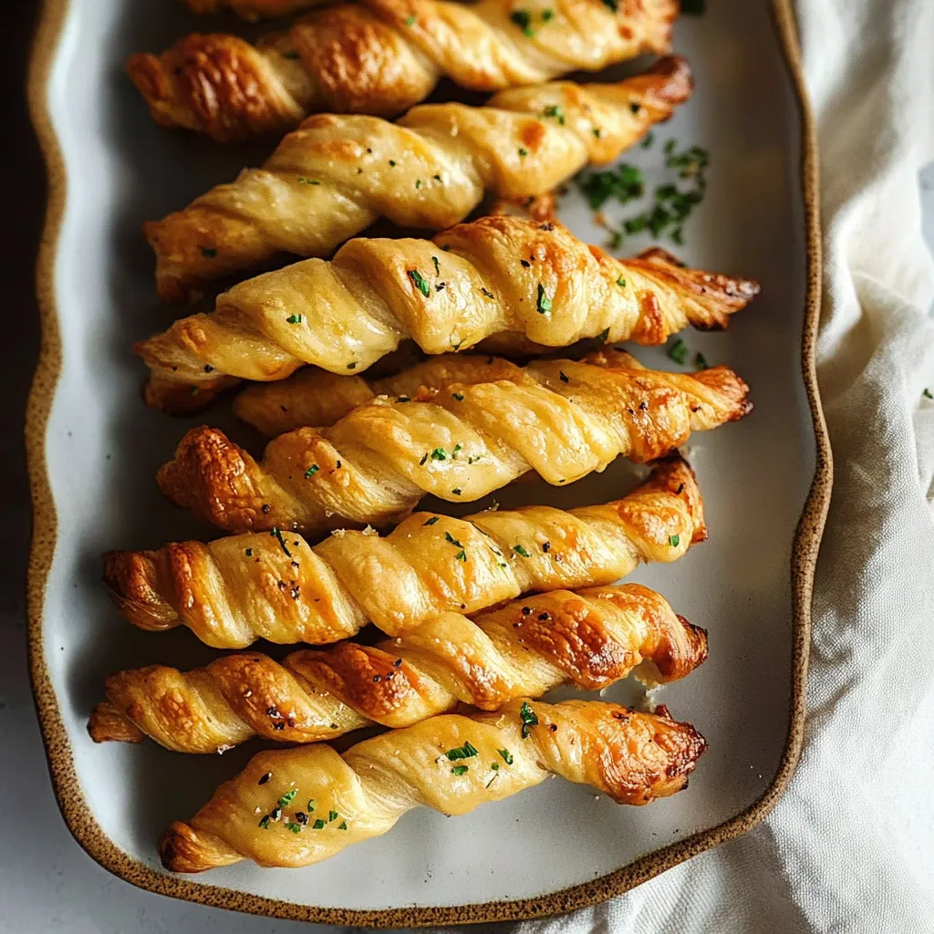 A plate of breadsticks with parsley on top.