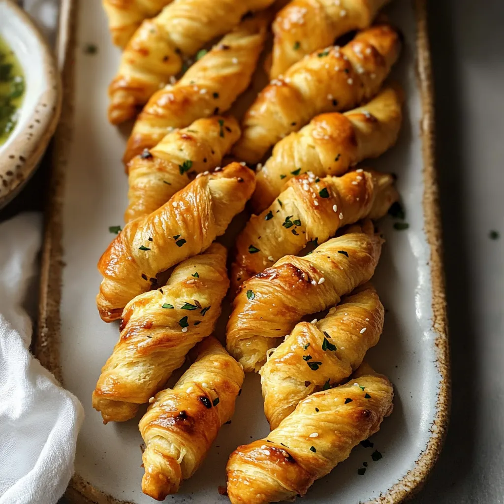 A plate of breadsticks with herbs on top.