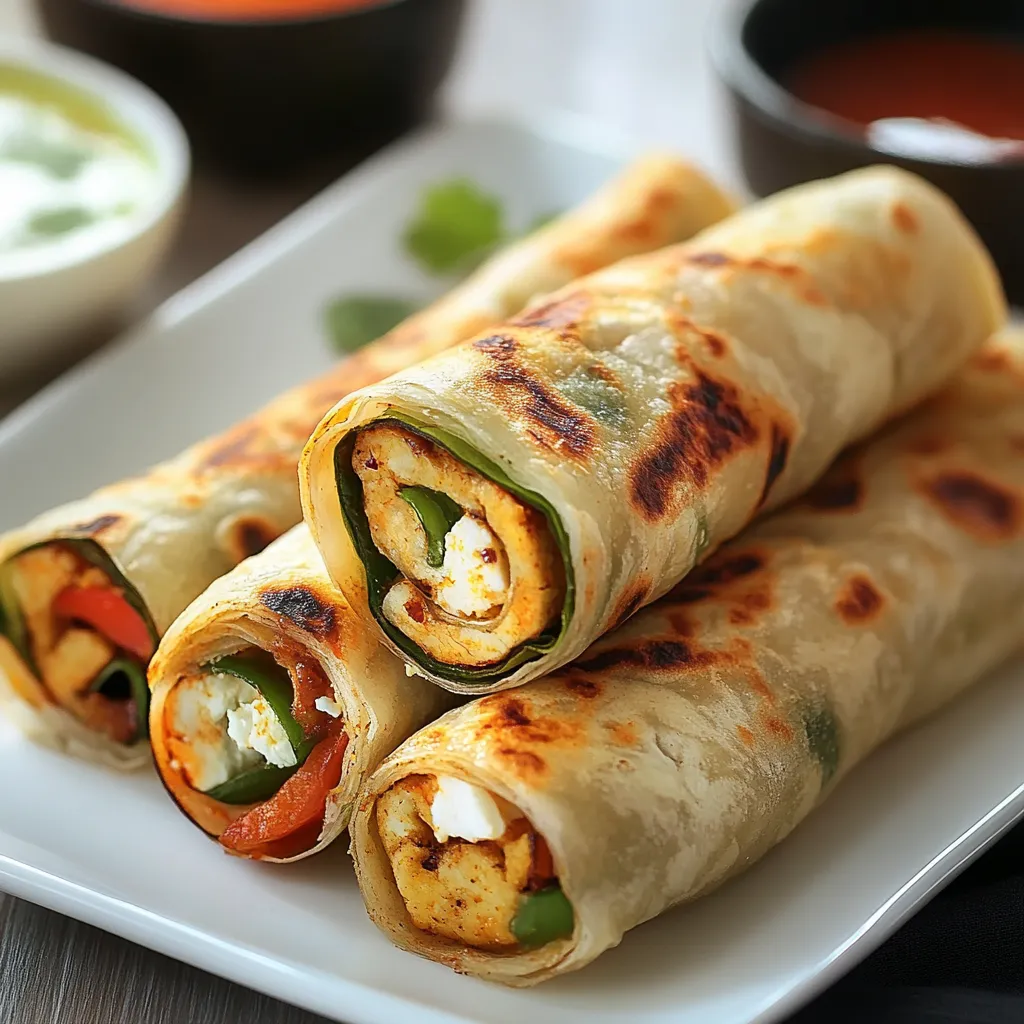 A plate of food with a burrito and a bowl of sauce.