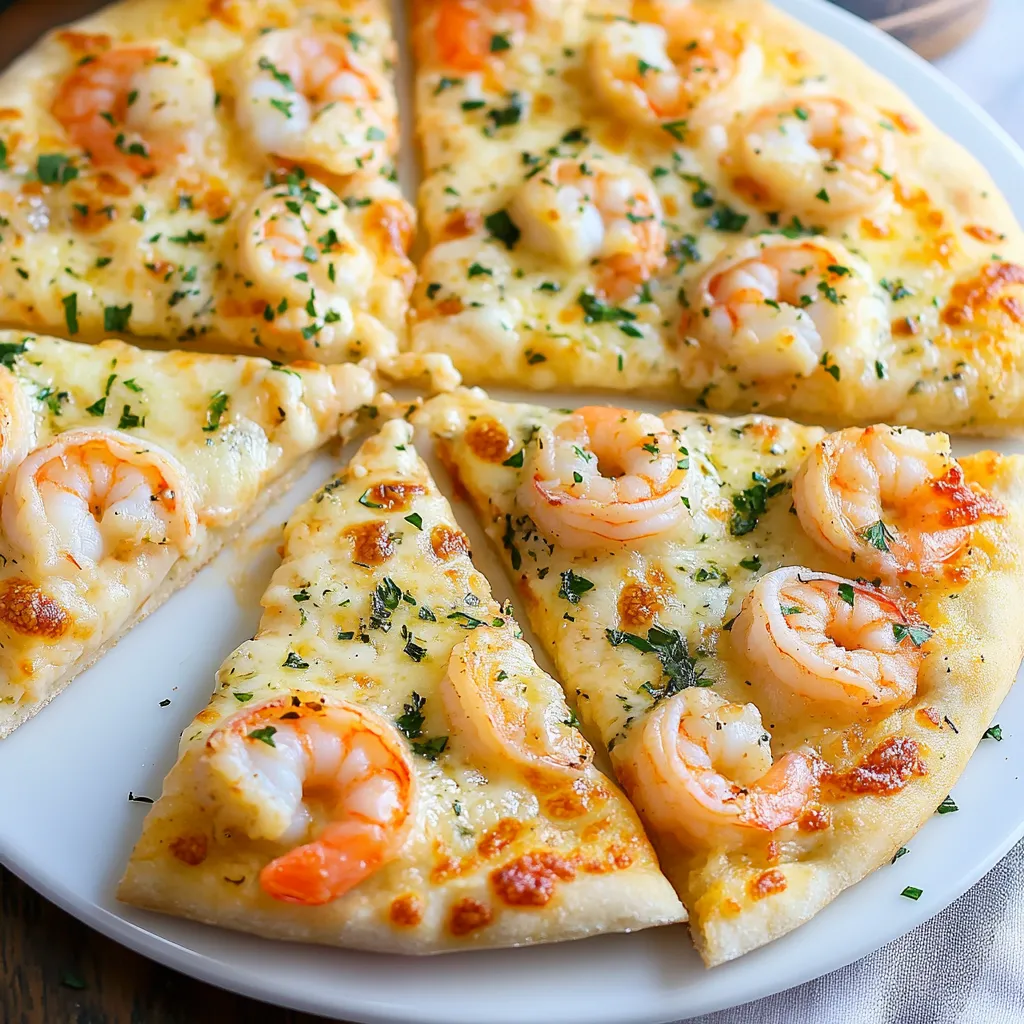 A slice of pizza with shrimp on it.