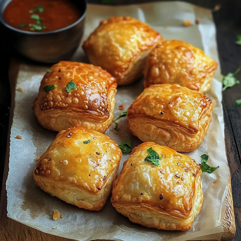 A tray of pastries with sauce.