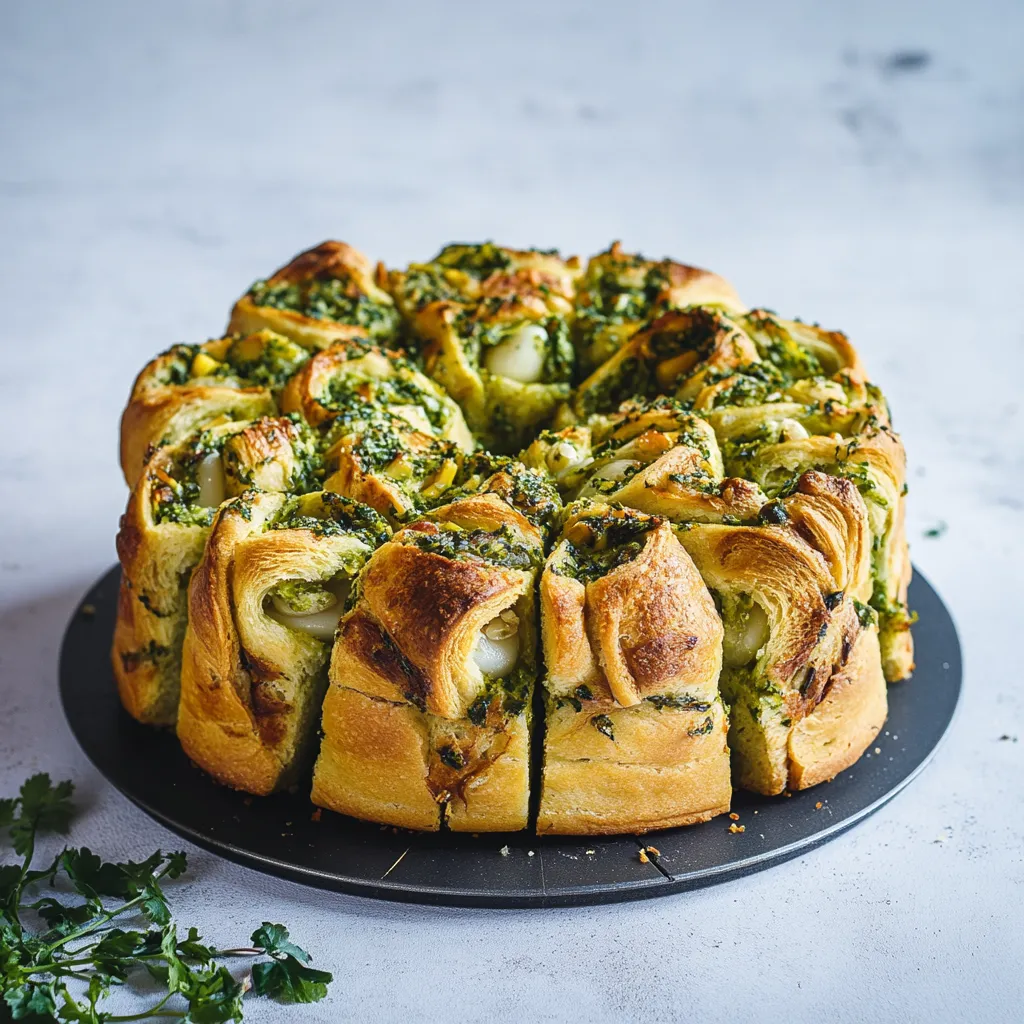 A cake with a green topping.