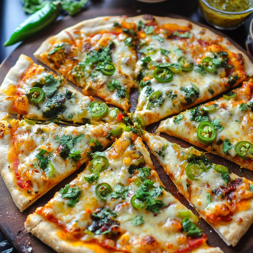 A pizza with green peppers and cheese.