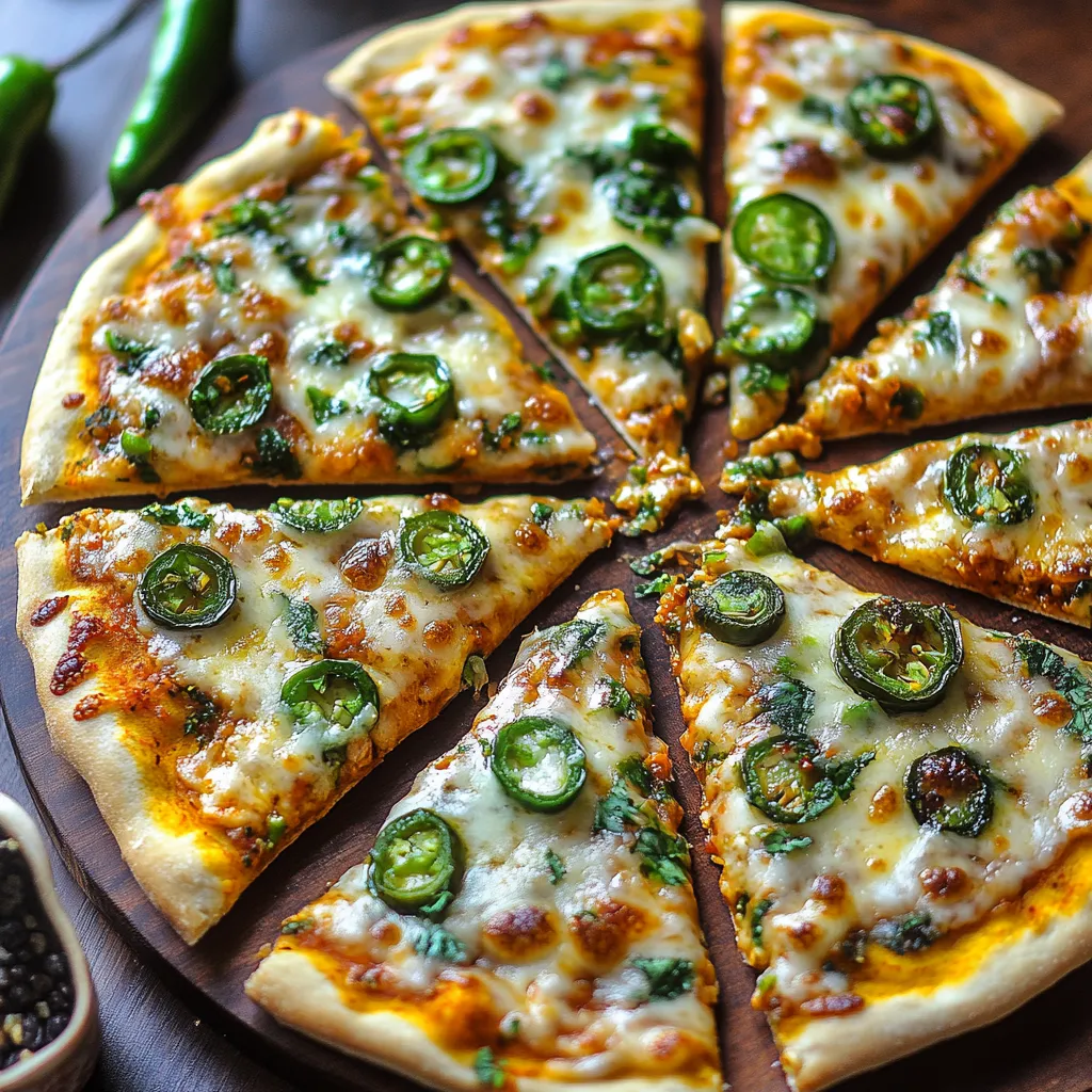 A pizza with jalapenos on it.